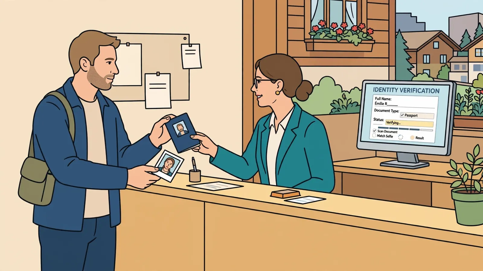 Kunde gibt Pass am Schalter für KYC ab