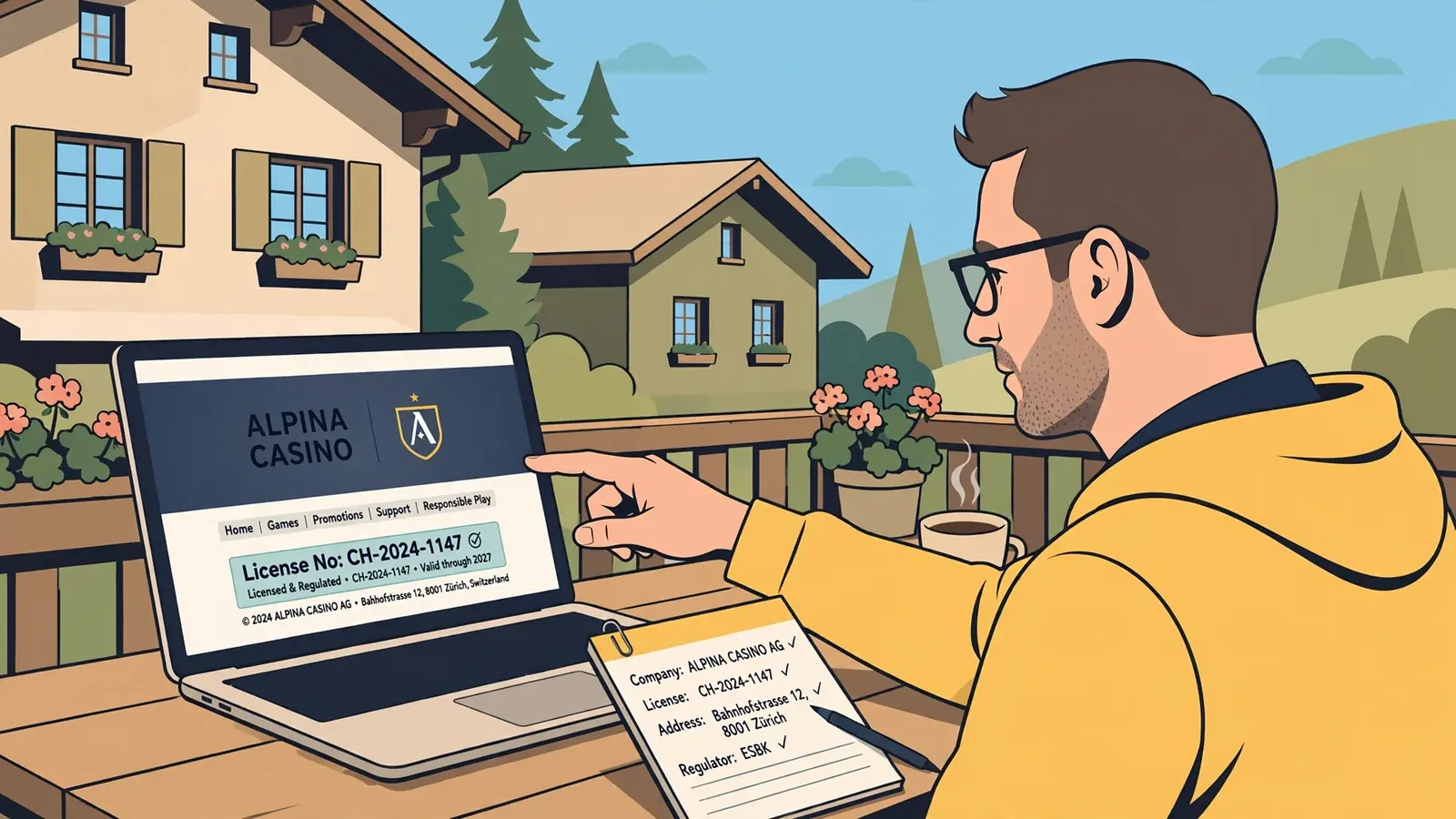 Designer prüft Lizenznummer im Footer einer Webseite
